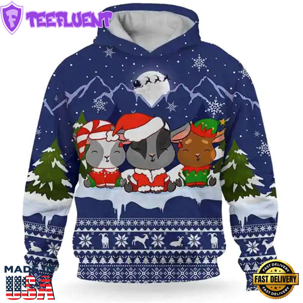 Goat Christmas Blue Knit Snowchristmas Hoodie All Over Print