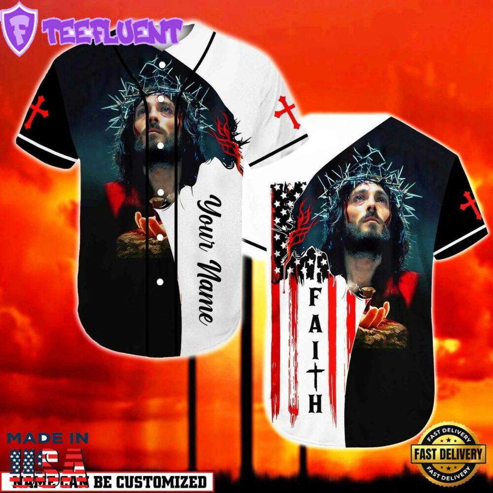God American Flag Believe And Have Faith Cross Custom Baseball Jersey