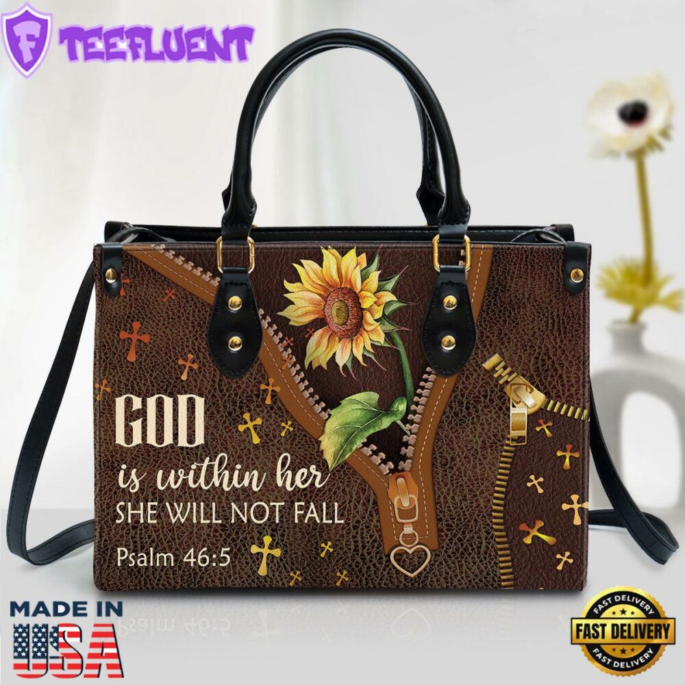 God Is Within Her Beautiful Sunflower Leather Bag Christ Gifts Leather Bags