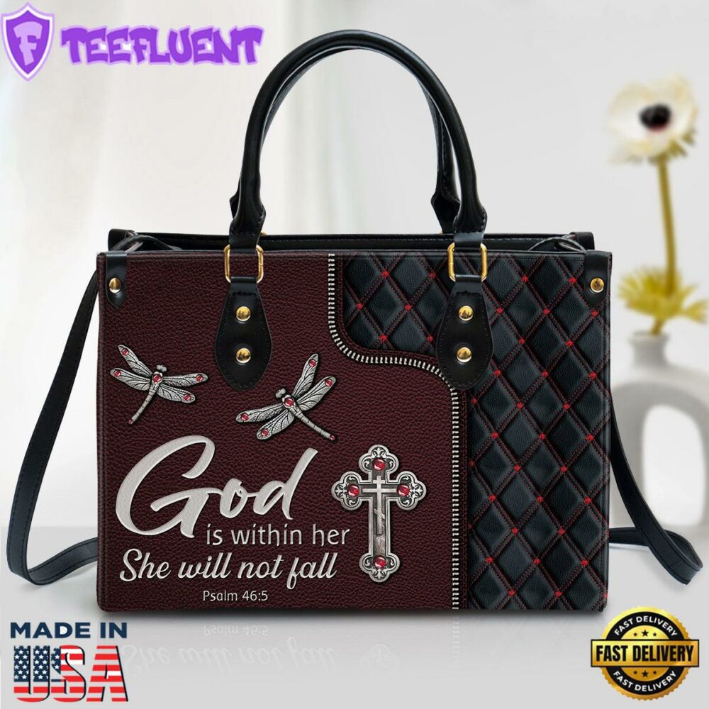 God Is Within Her She Will Not Fall Pretty Cross Leather Bag Christ Gifts Leather Bags