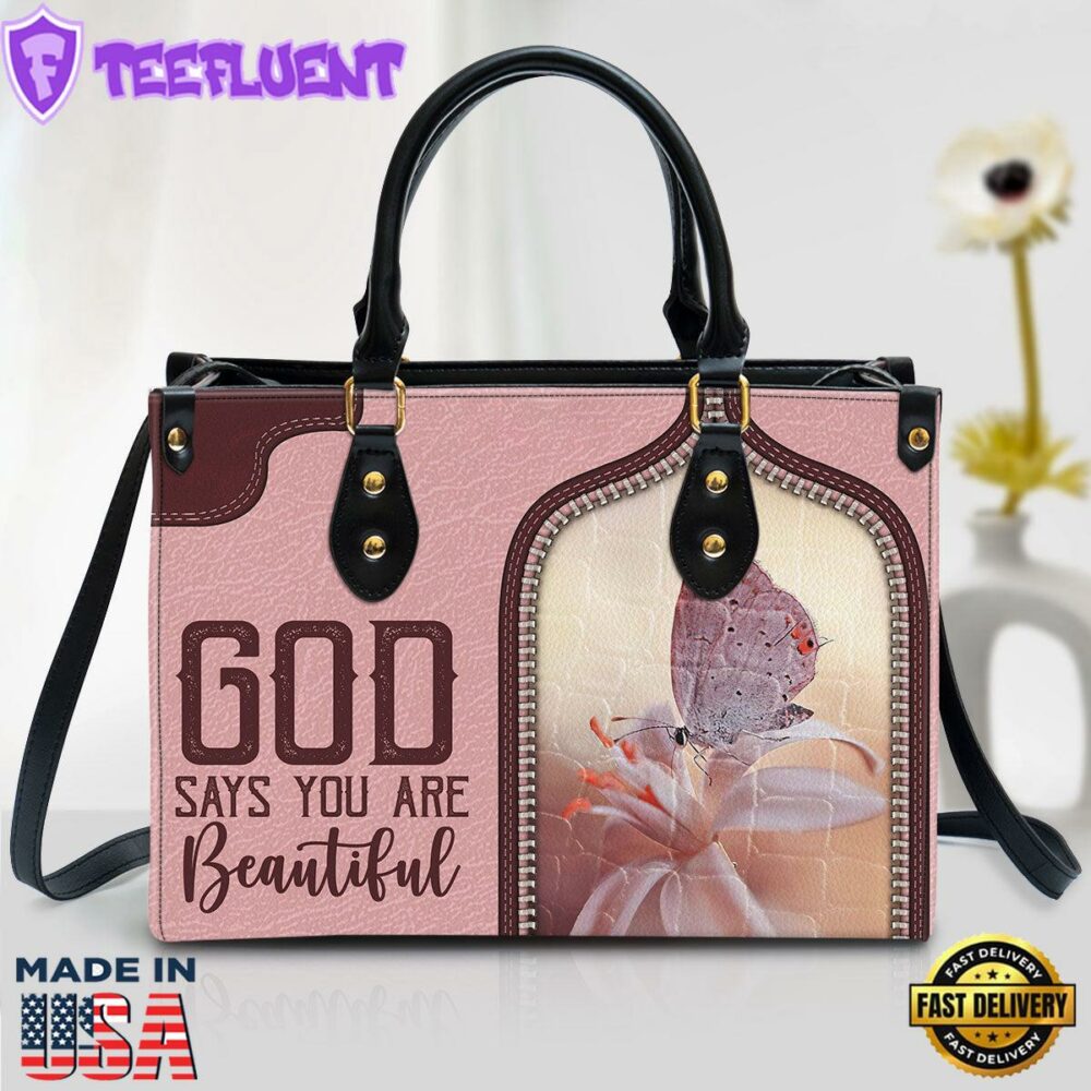 God Says You Are Beautiful Lovely Butterfly Leather Bag Christ Gifts Leather Bags