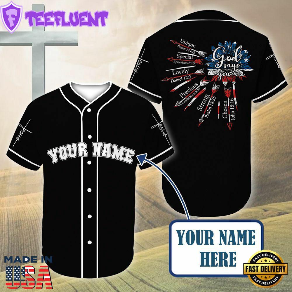 God Says You Are For Men and Women - American Flag Custom Baseball Jersey