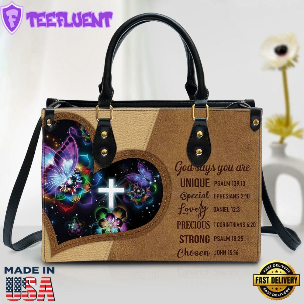 God Says You Are Unique Beautiful Butterfly Leather Bag Christ Gifts Leather Bags