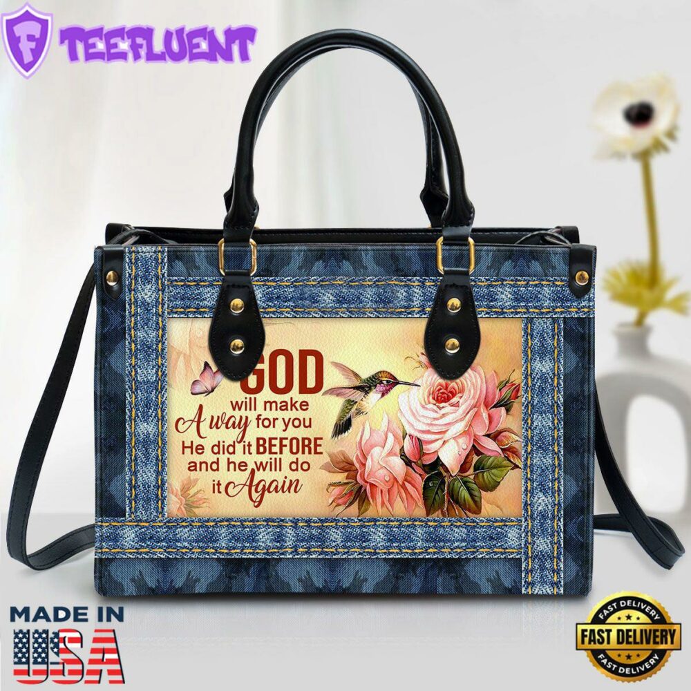 God Will Make A Way For You Zippered Leather Handbag With Handle Gift For Her
