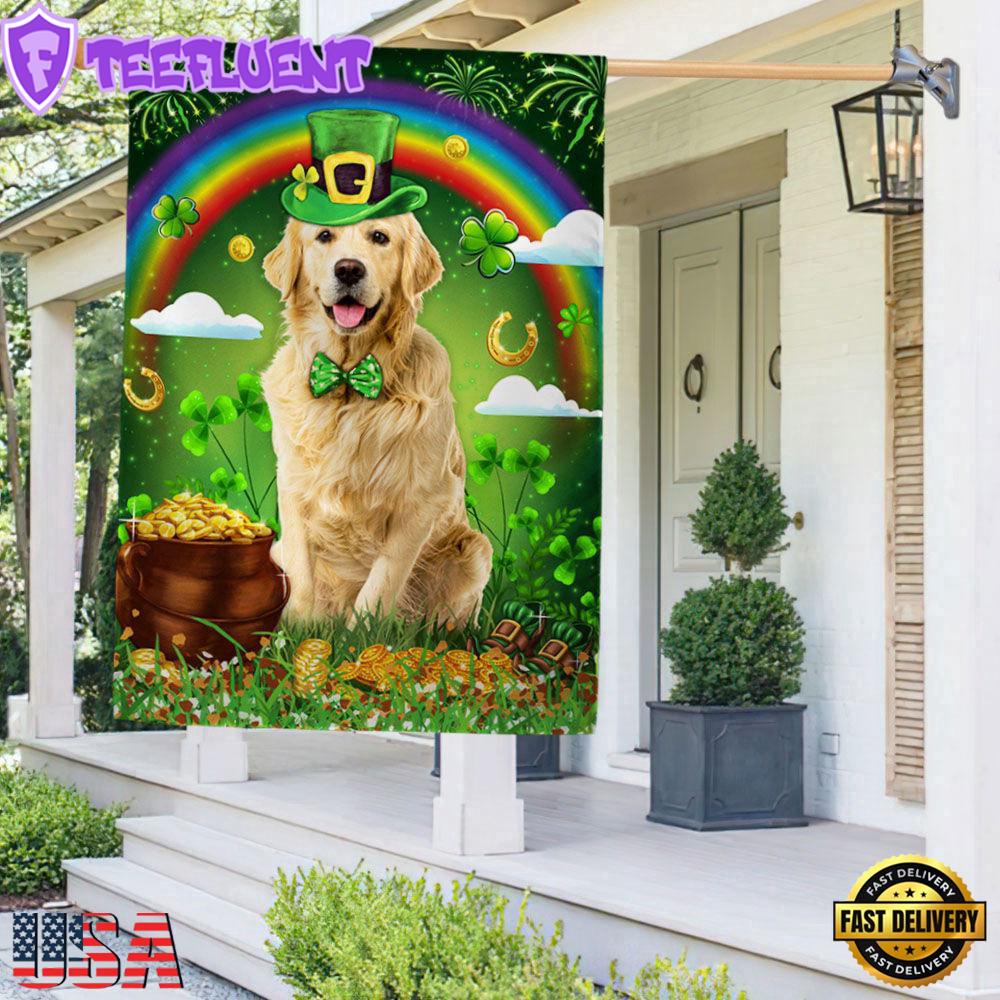 Golden Retrieve Saint Patrick's Day Irish House And Garden Flag