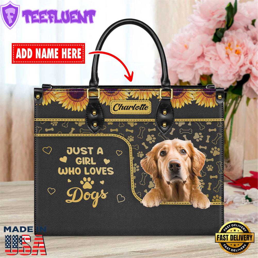 Golden Retriever Dog Just A Girl Who Loves Dogs Leather Handbag