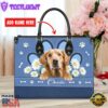Golden Retriever Dog Lover Leather Bag With Daisy Flowers