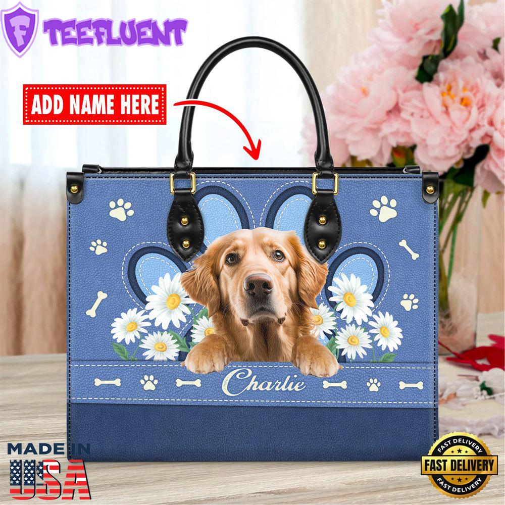 Golden Retriever Dog Lover Leather Bag With Daisy Flowers