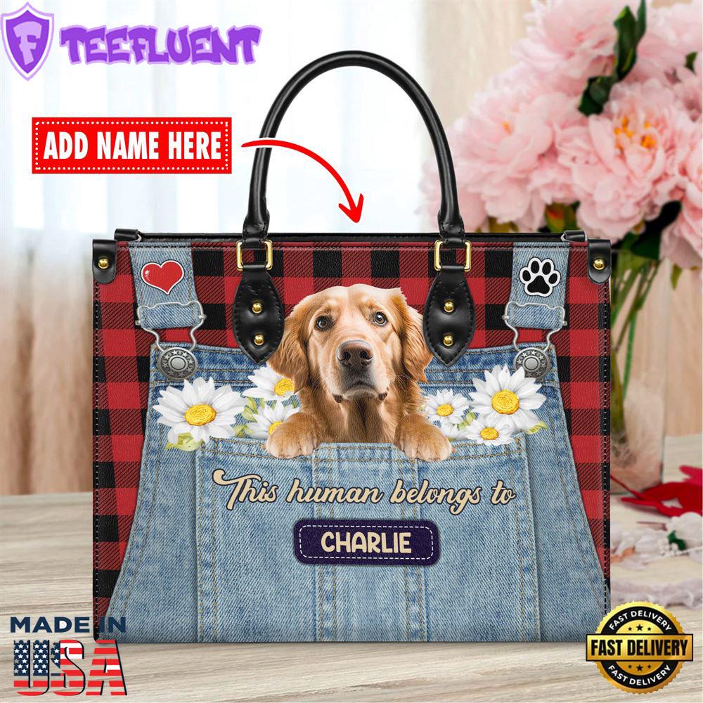 Golden Retriever Dog This Human Belongs To Leather Handbag