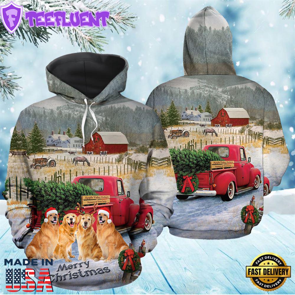 Golden Retriever Merry Christmas Hoodie All Over Print