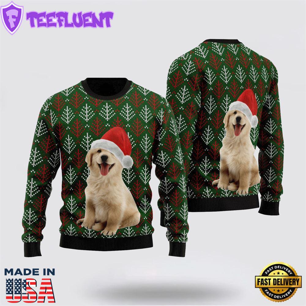 Golden Retriever Puppy Wears Santa Hat Ugly Christmas Sweater For Men And Women