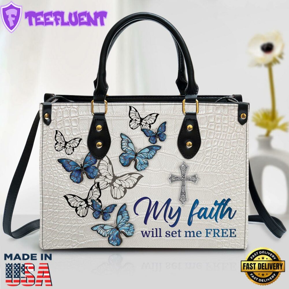Gorgeous Butterfly Leather Bag My Faith Will Set Me Free Christ Gifts Leather Bags