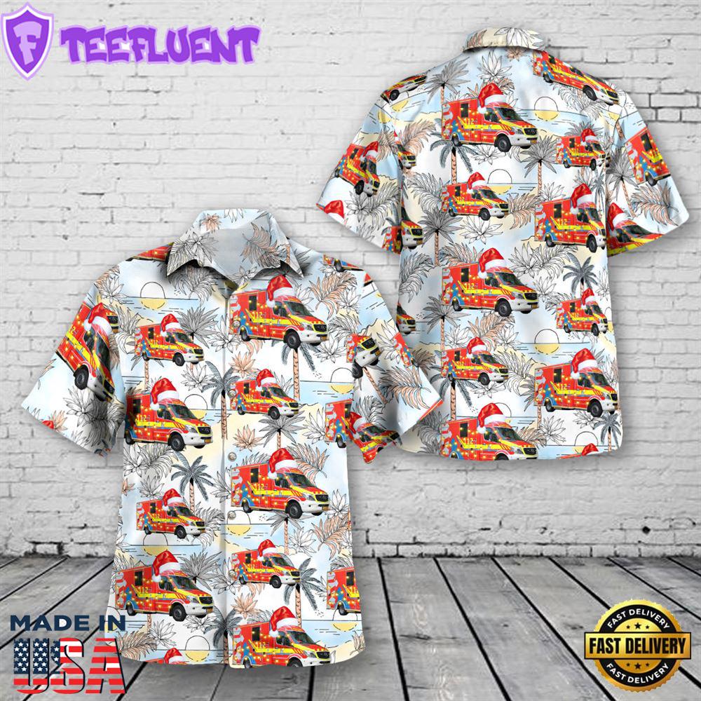 Grand-Ducal Fire and Rescue Corps of Luxembourg CGDIS Ambulance Christmas Hawaiian Shirt