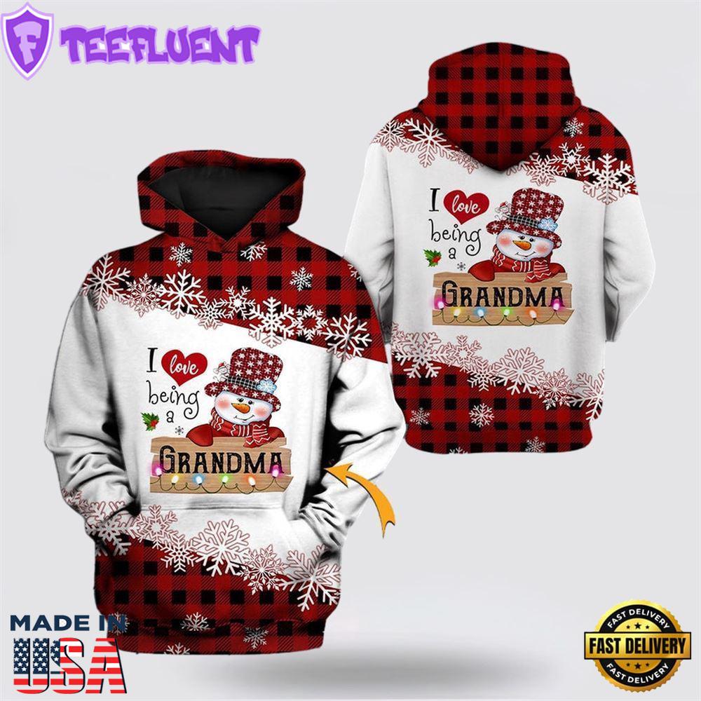 Grandma Snowman Christmas 1 All Over Print 3D Hoodie