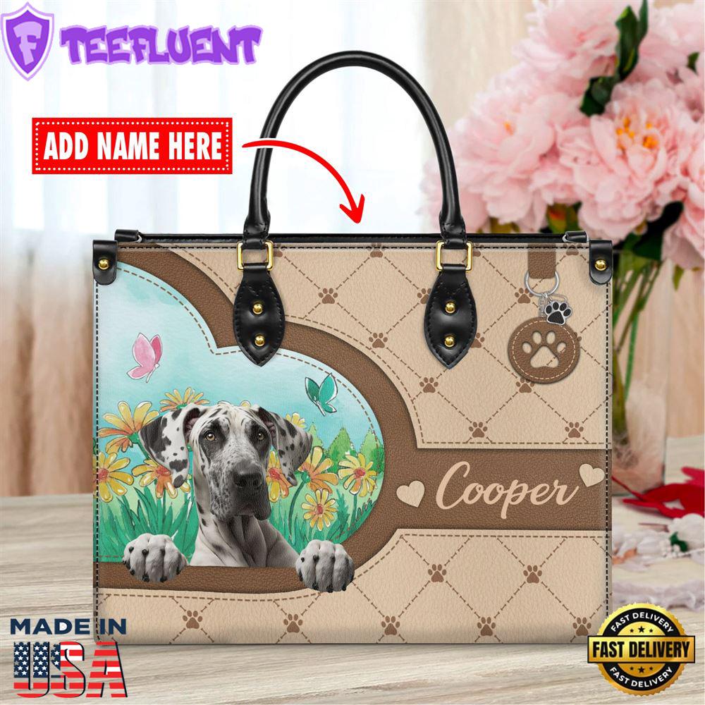 Great Dane Dog Duccy Dog Lover Leather Handbag