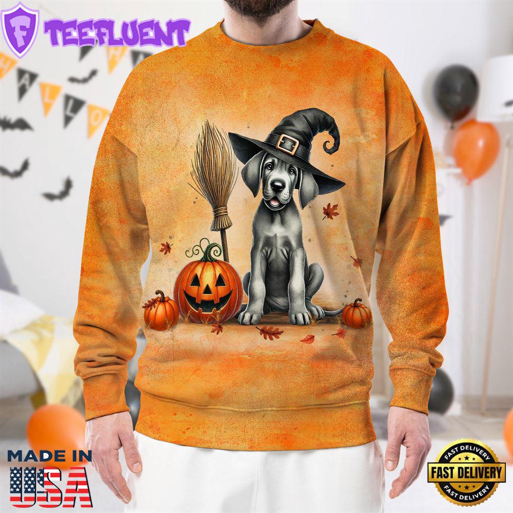 Great Dane Dog In Spooky Autumn Halloween 3D Shirt