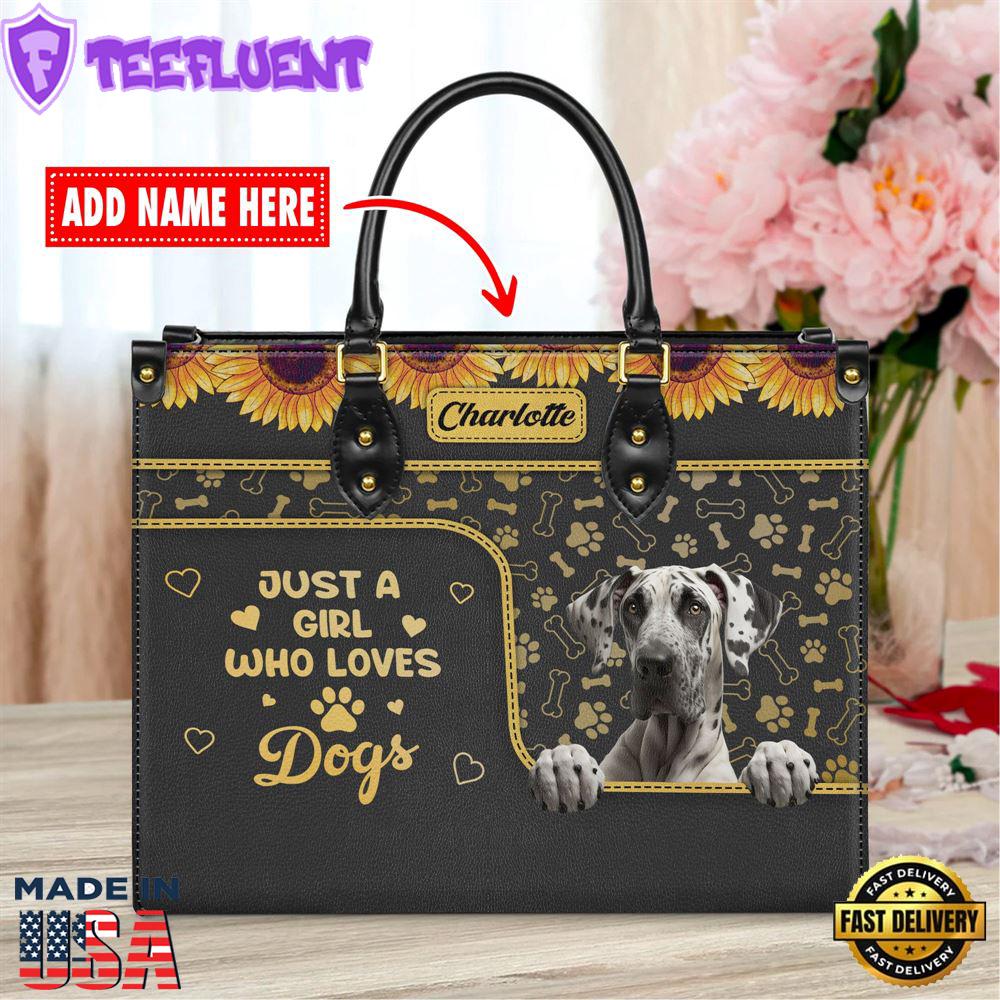 Great Dane Dog Just A Girl Who Loves Dogs Leather Handbag
