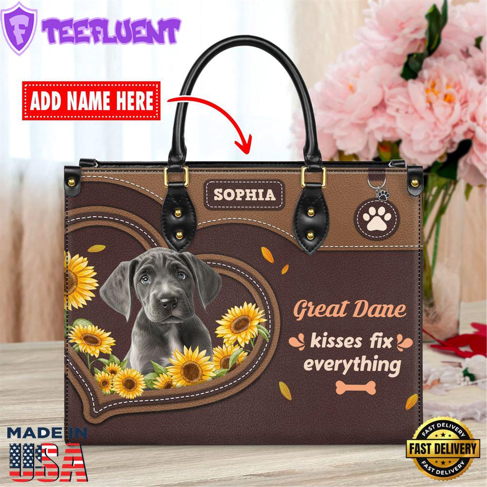 Great Dane Dog Kisses Fix Everything Leather Handbag
