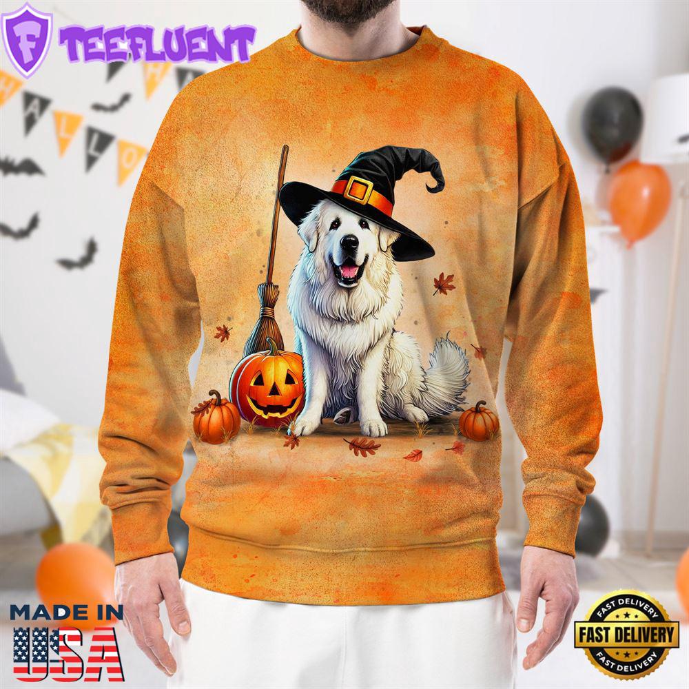 Great Pyrenees Dog In Spooky Autumn Halloween 3D Shirt