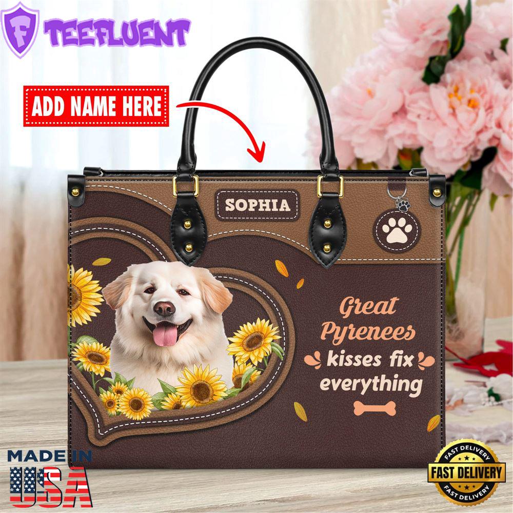 Great Pyrenees Dog Kisses Fix Everything Leather Handbag