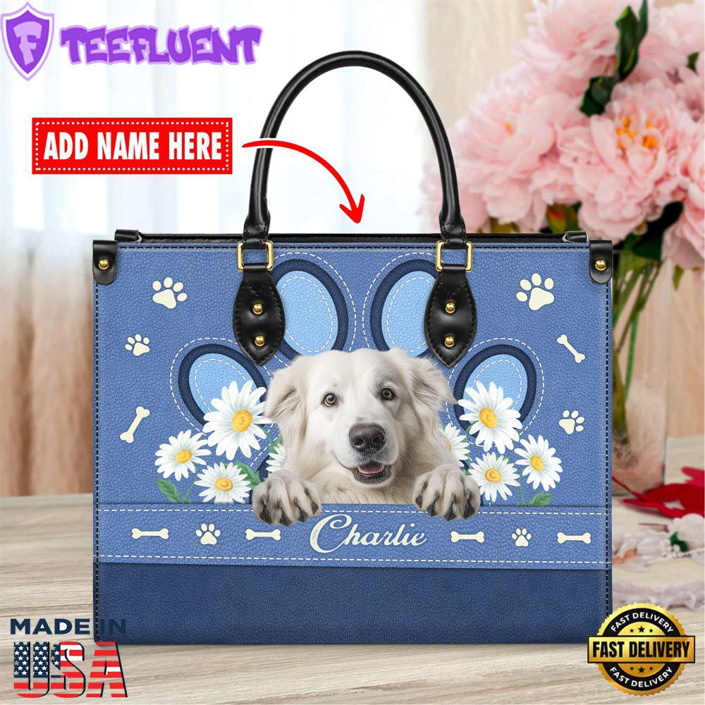 Great Pyrenees Dog Lover Leather Bag With Daisy Flowers