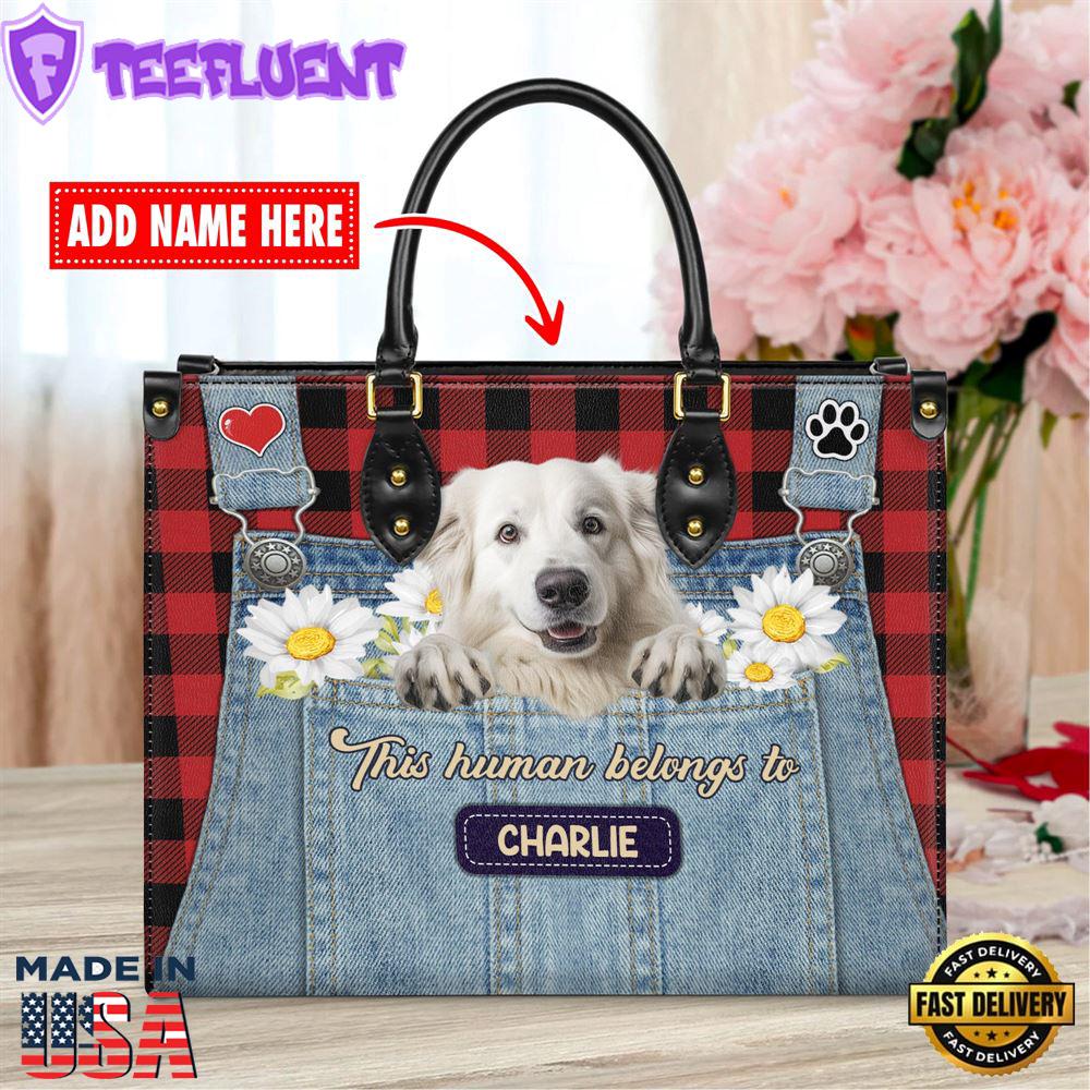 Great Pyrenees Dog This Human Belongs To Leather Handbag