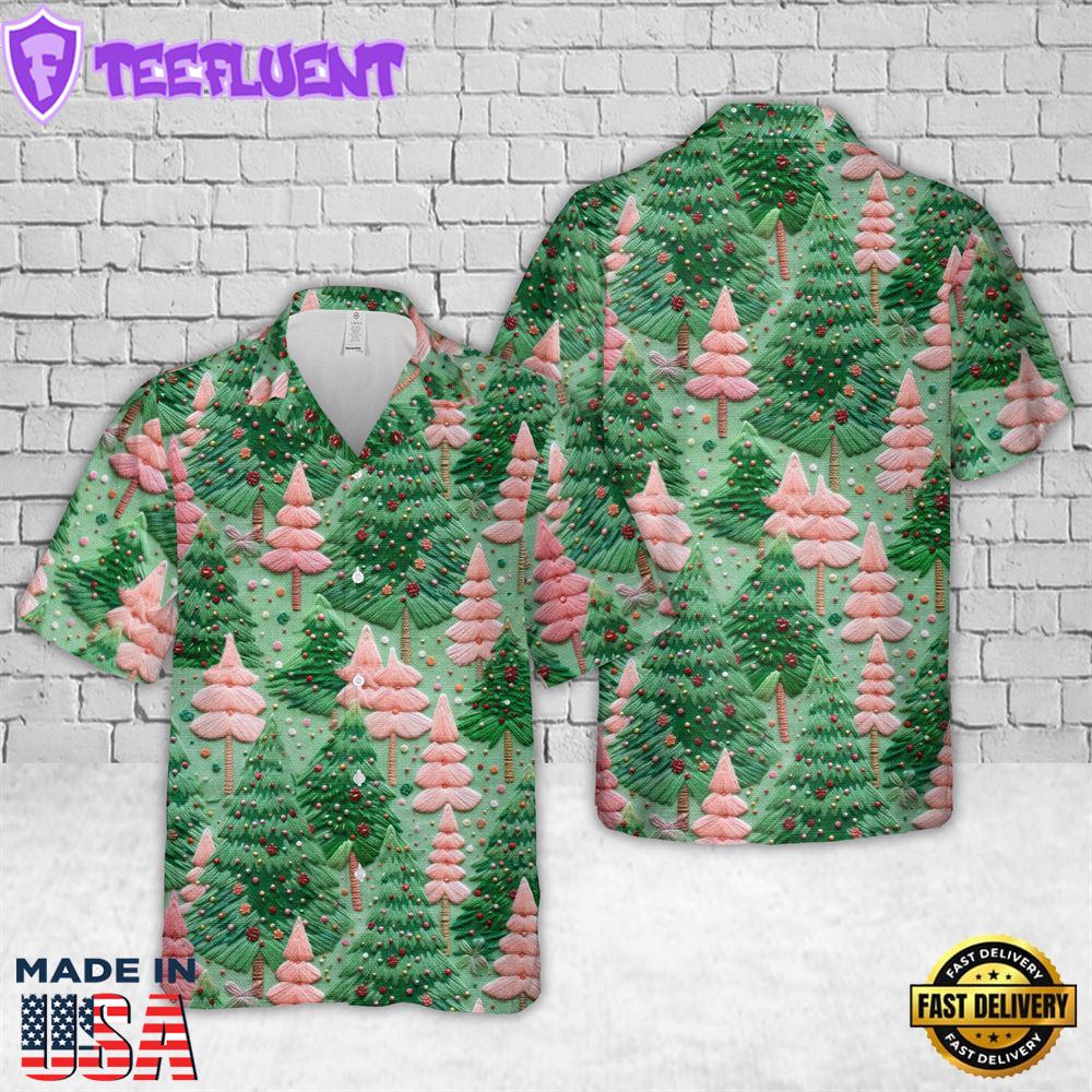 Green and Pink Trees Seamless Christmas Hawaiian Shirt