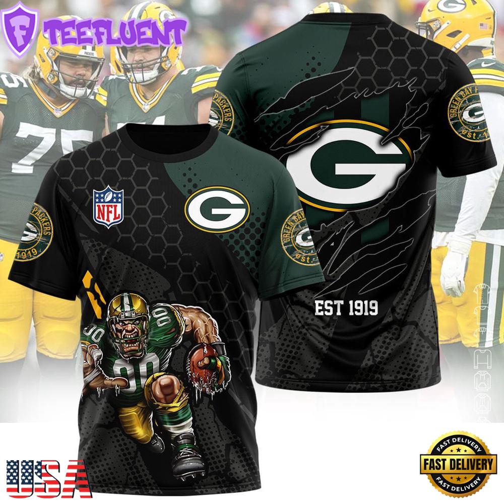 Green Bay Packers Mascot All Over Print T-Shirt For Fans