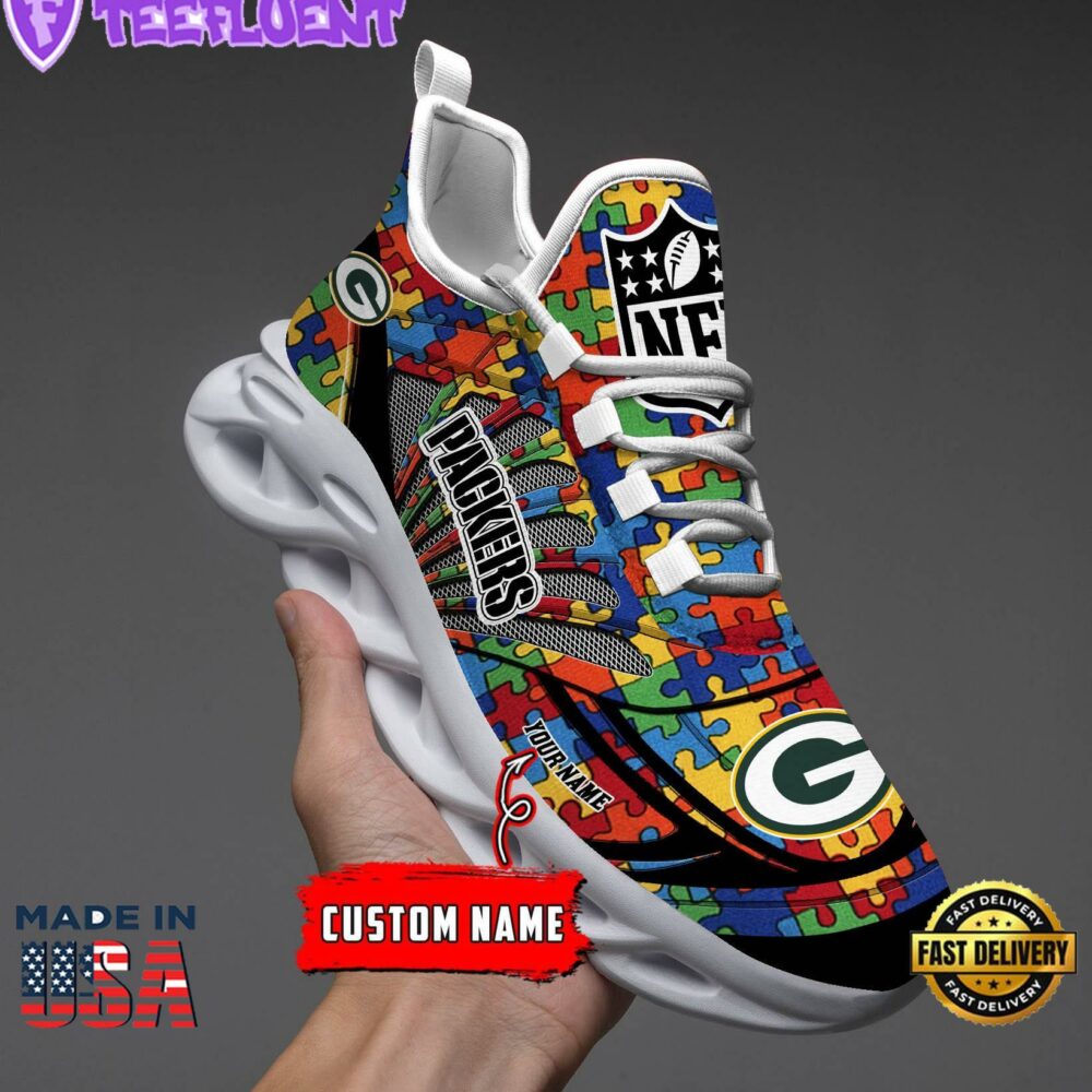 Green Bay Packers NFL Autism Clunky Max Soul Shoes Personalized