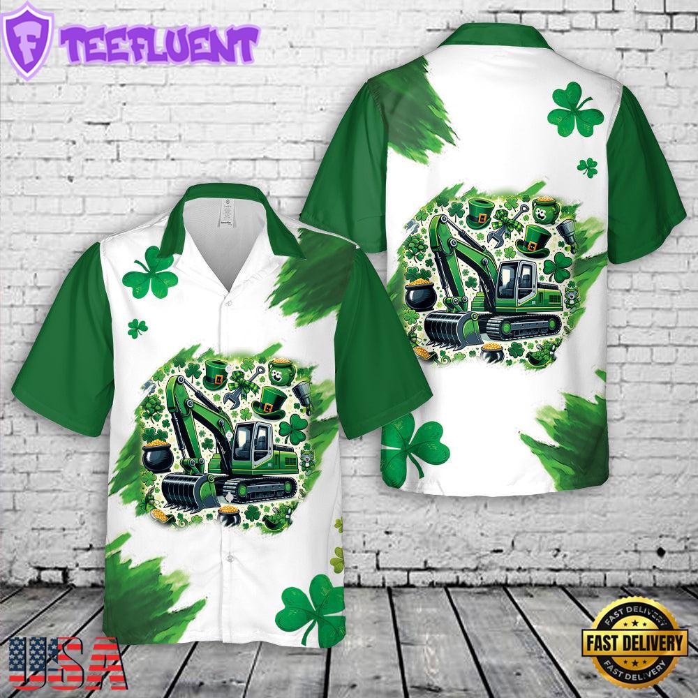 Green Excavator St. Patrick's Day Hawaiian Shirt