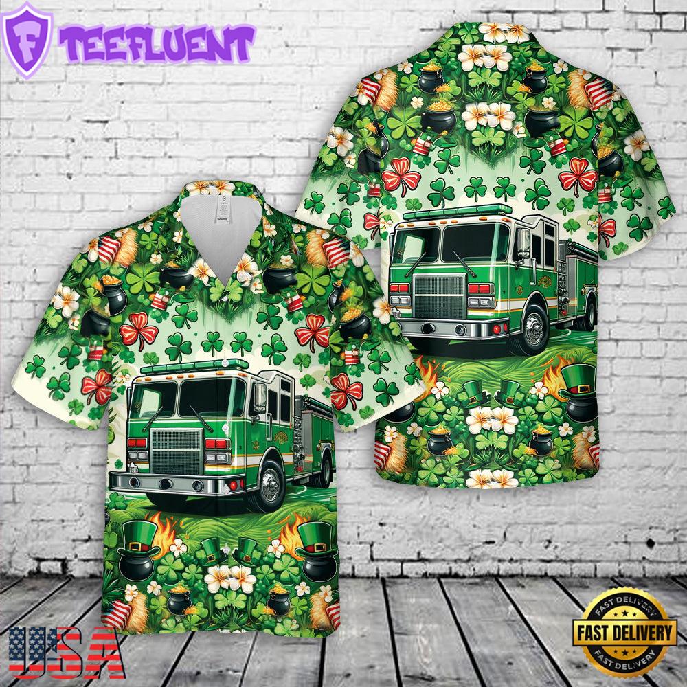 Green Fire Truck Patrick's Day Hawaiian Shirt