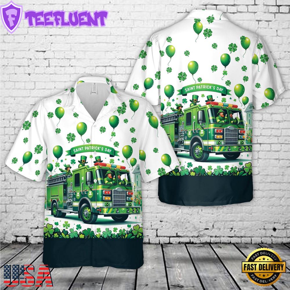 Green Fire Truck Patrick's Day Hawaiian Shirts