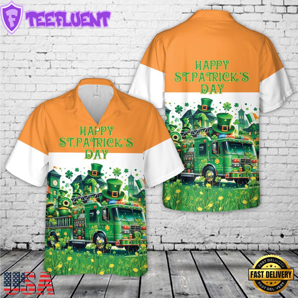 Green Fire Truck Patrick's Day Summer Hawaiian Shirt