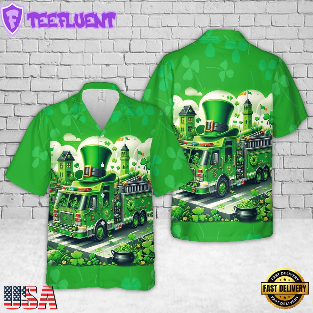 Green Fire Trucks Patrick's Day Summer Hawaiian Shirts