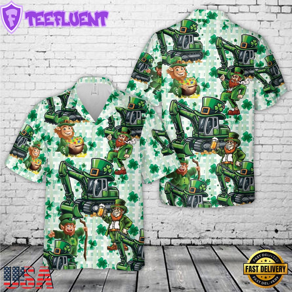 Green Leprechaun Excavator, St Patrick's Day Hawaiian Shirt