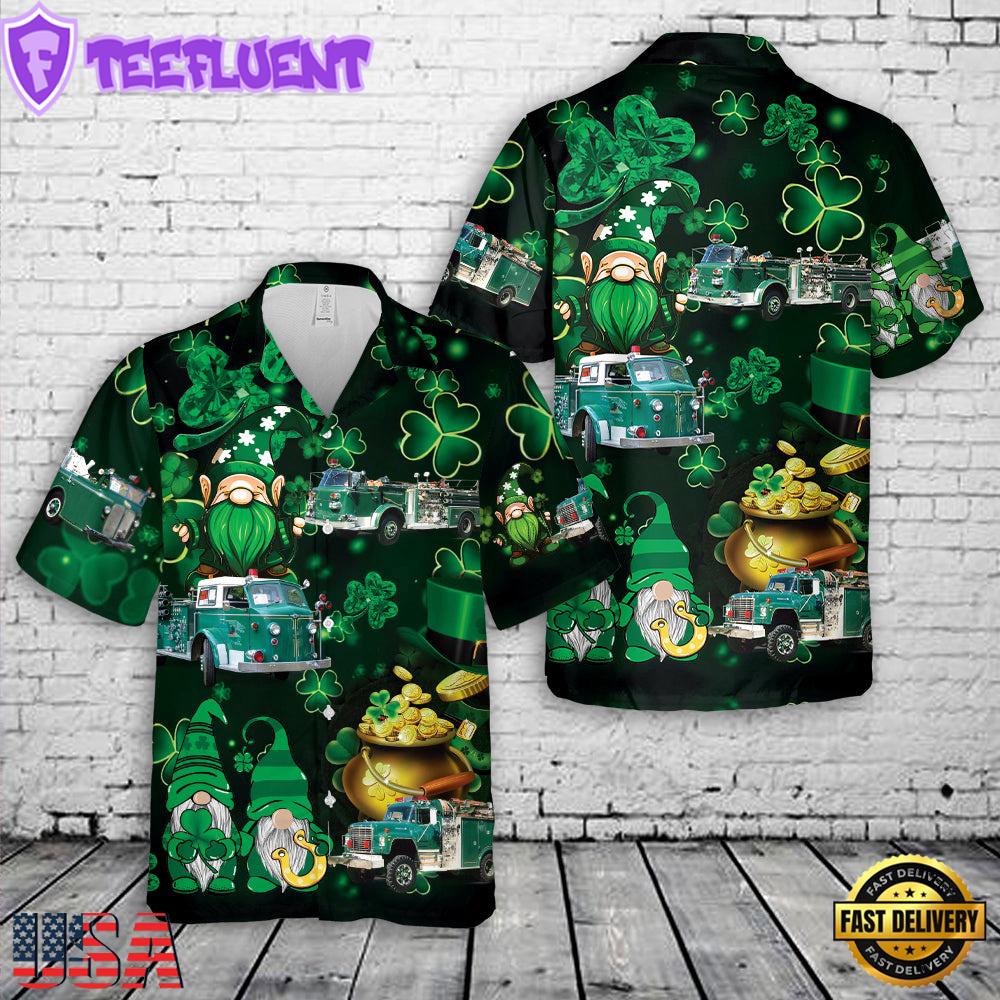 Green Old Fire Trucks Patrick's Day Hawaiian Shirt