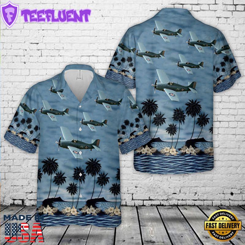 Grumman F4F Wildcat US Navy WWII fighter plane Hawaiian Shirt