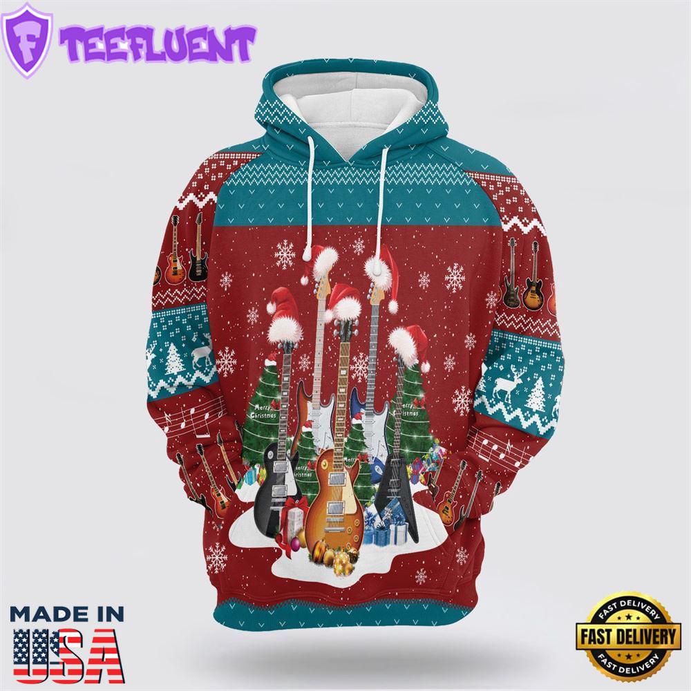 Guitar Christmas All Over Print 3D Hoodie