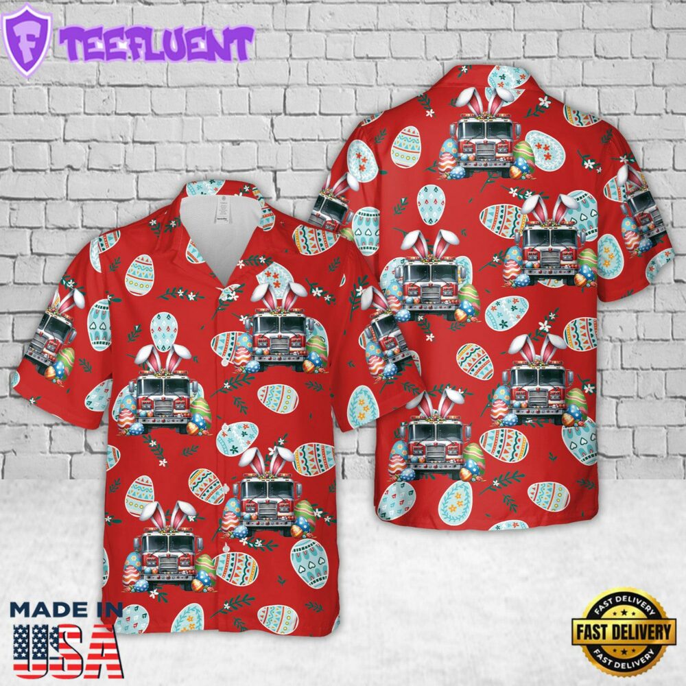 Happy Easter Fire Truck Hawaiian Shirt