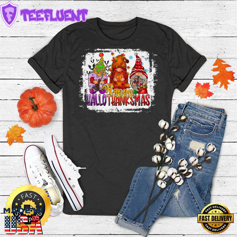 Happy HalloThankMas Gnome Halloween Christmas Thanksgiving T-Shirt