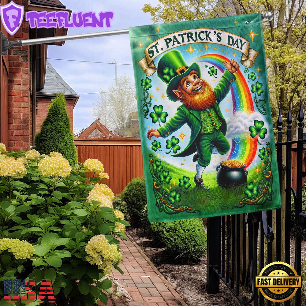 Happy Saint Patrick's Day Leprechaun House And Garden Flag