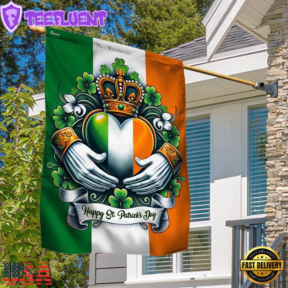 Happy St. Patrick's Day Claddagh Symbol Irish House And Garden Flag