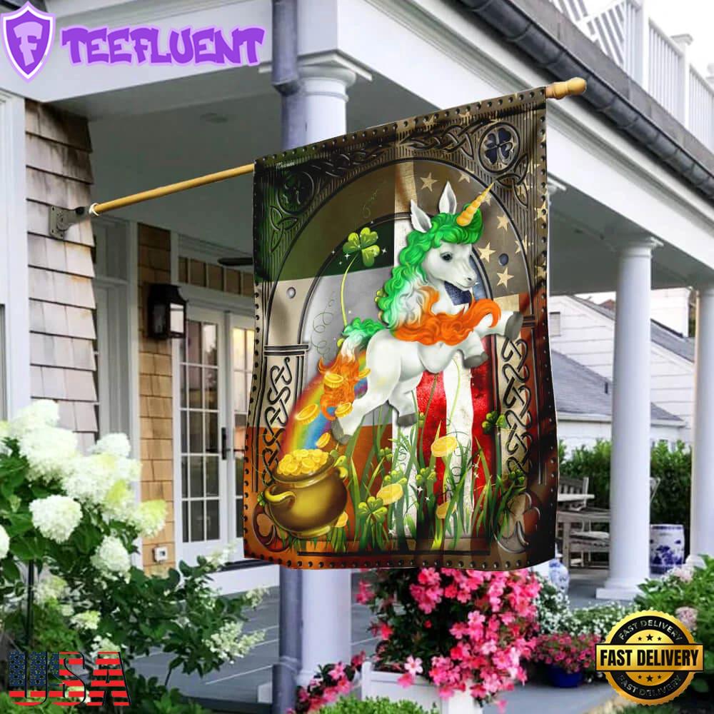 Happy St. Patrick's Day Irish American Unicorn House And Garden Flag Decor