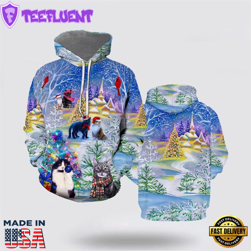 Have A Purry Purry Christmas Cat All Over Print 3D Hoodie For Men And Women
