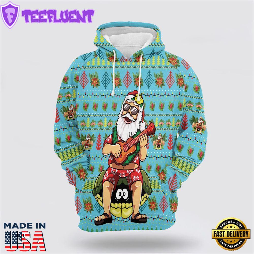 Hawaiian Christmas Santa Claus All Over Print 3D Hoodie