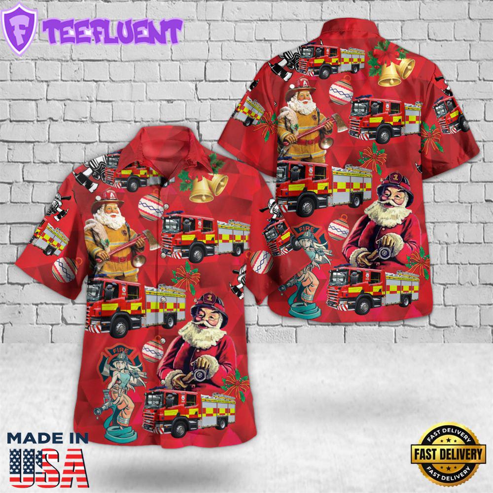 Hereford and Worcester Fire and Rescue Service Scania Ultra Heavy Rescue Pump Christmas Hawaiian Shirt