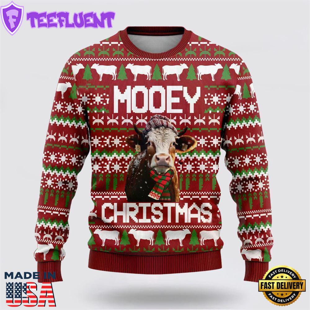 Hereford Cow Mooey Christmass Ugly Christmas Sweater