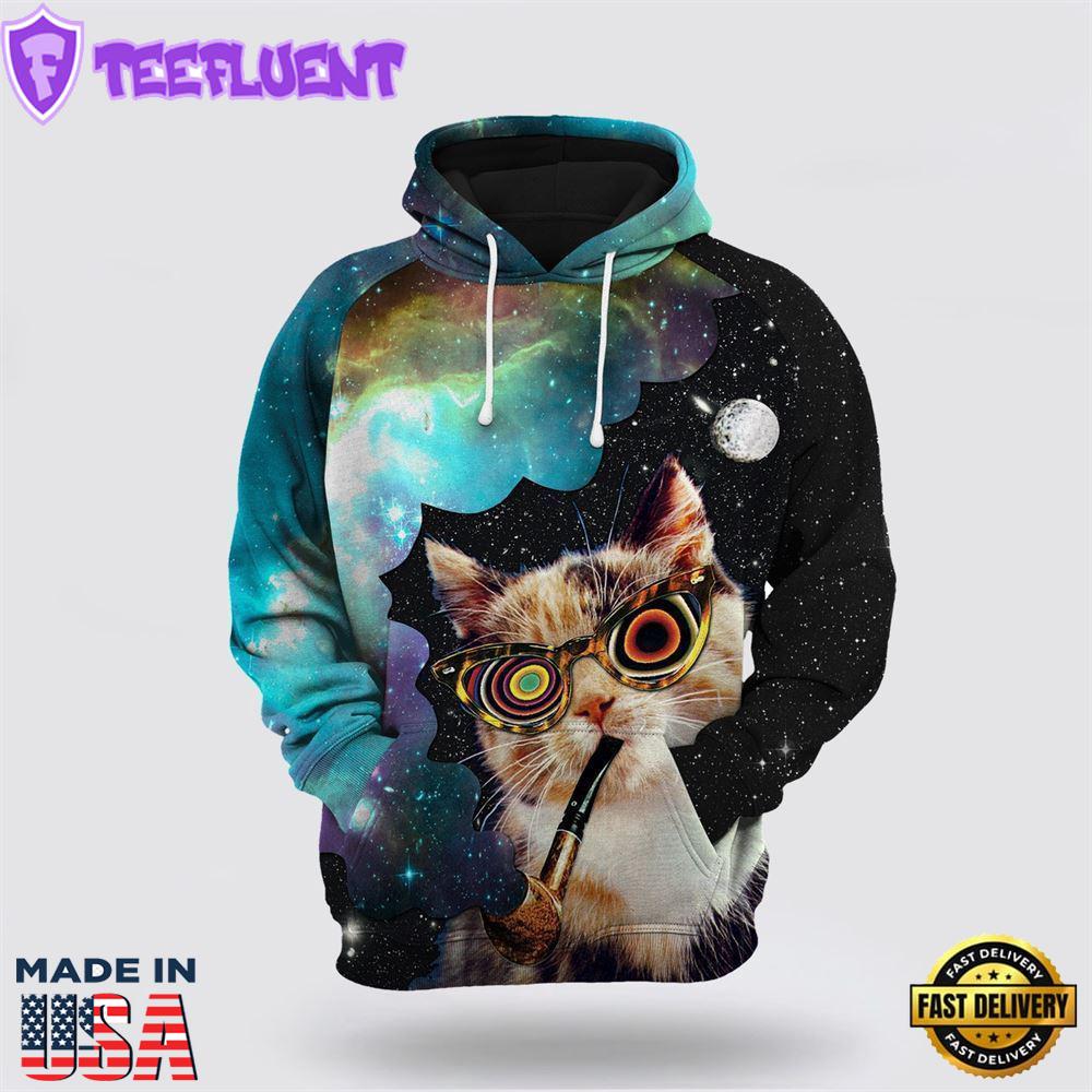High Cat All Over Print 3D Hoodie For Men And Women