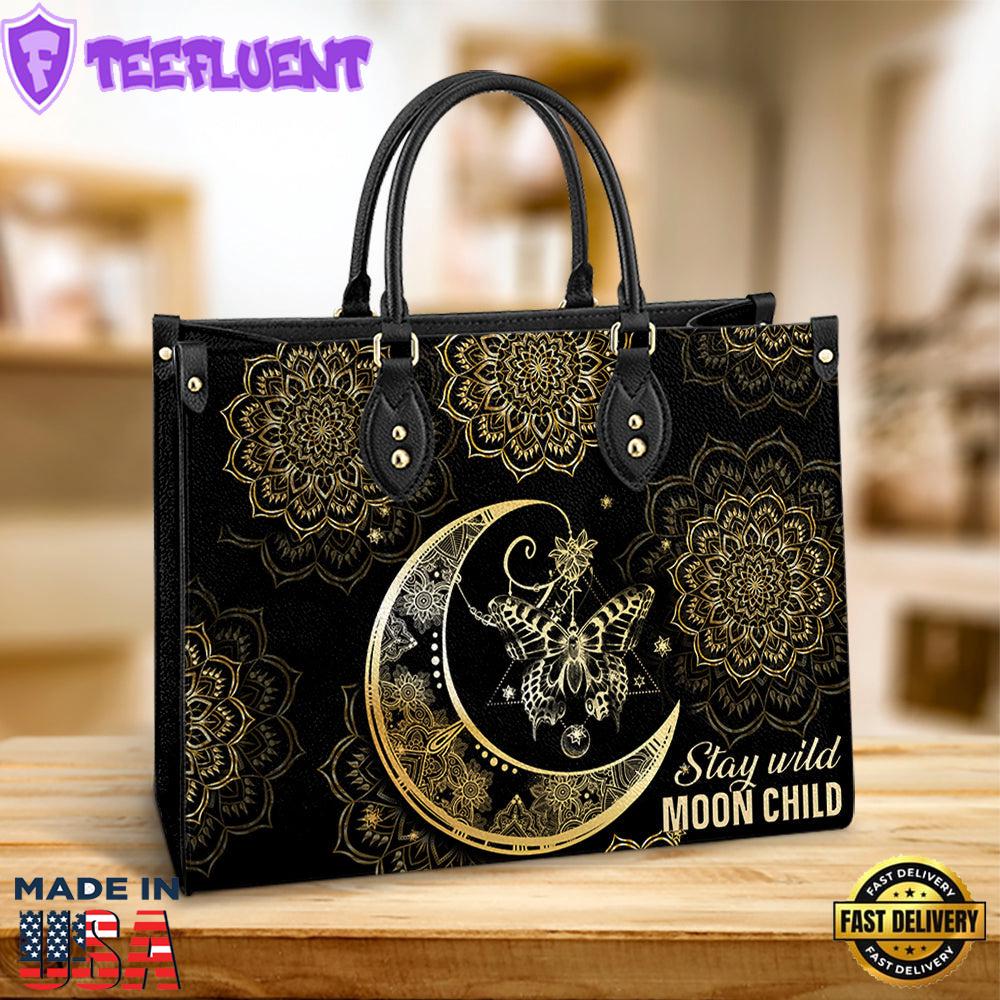 Hippie Butterfly Moon Leather Bag Christ Gifts Leather Bags