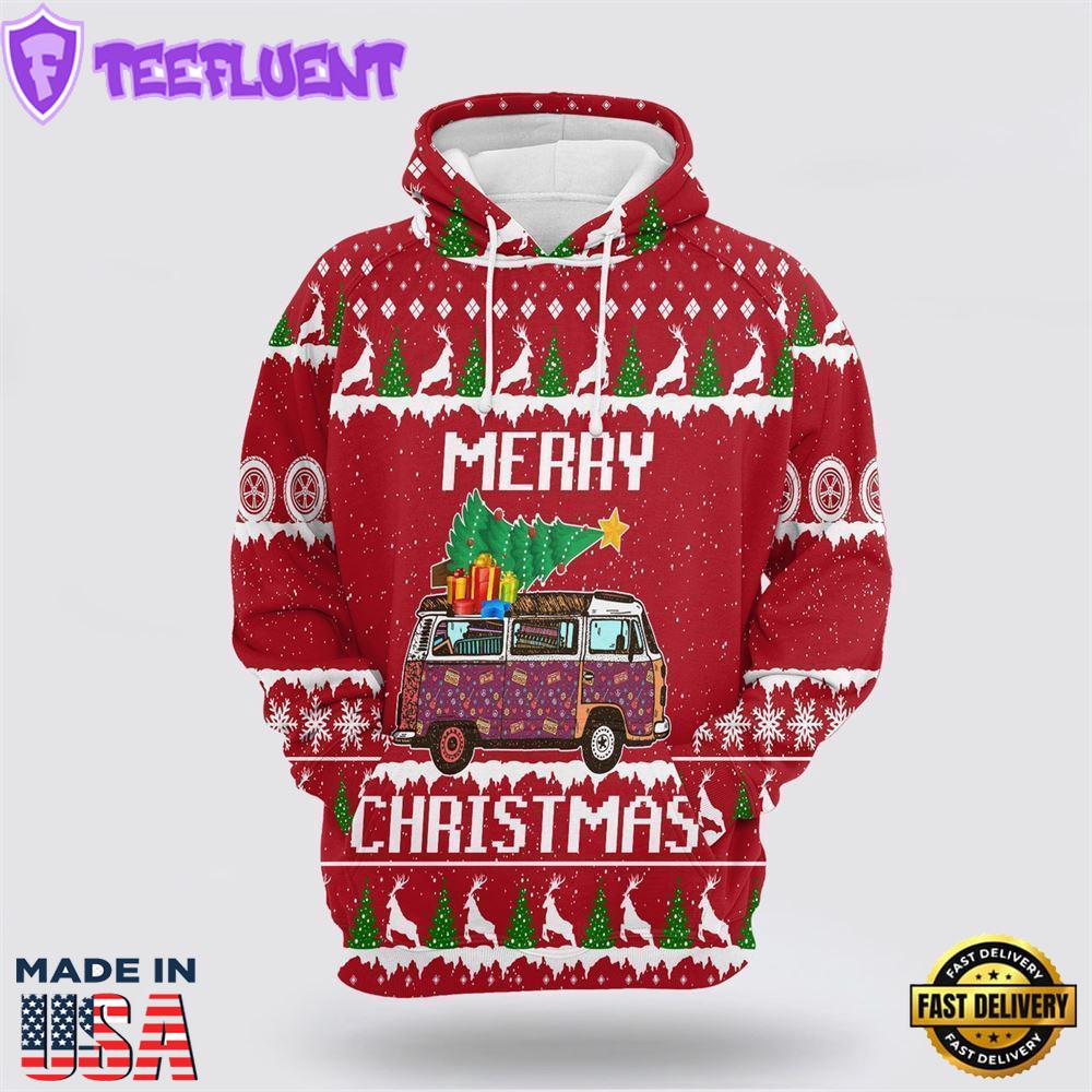Hippie Car Merry Christmas All Over Print 3D Hoodie